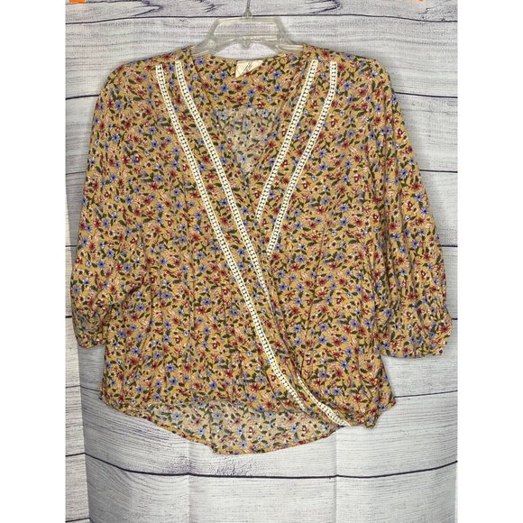Women's‎ Artistic Works by Lu floral wrap prairie boho lace blouse size small - Picture 1 of 5
